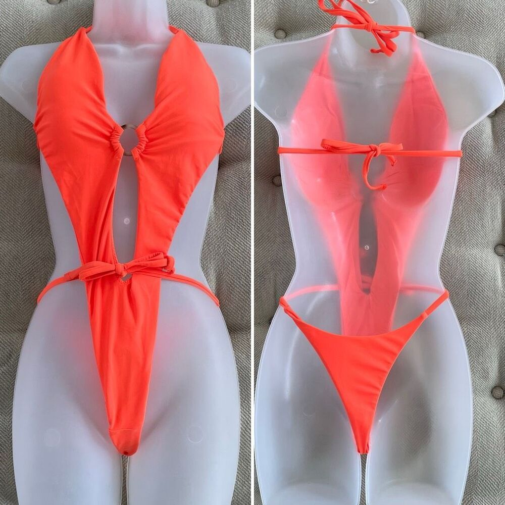 NWOT Mermaid Swimwear Neon Orange Slingshot 1pc Swimsuit S